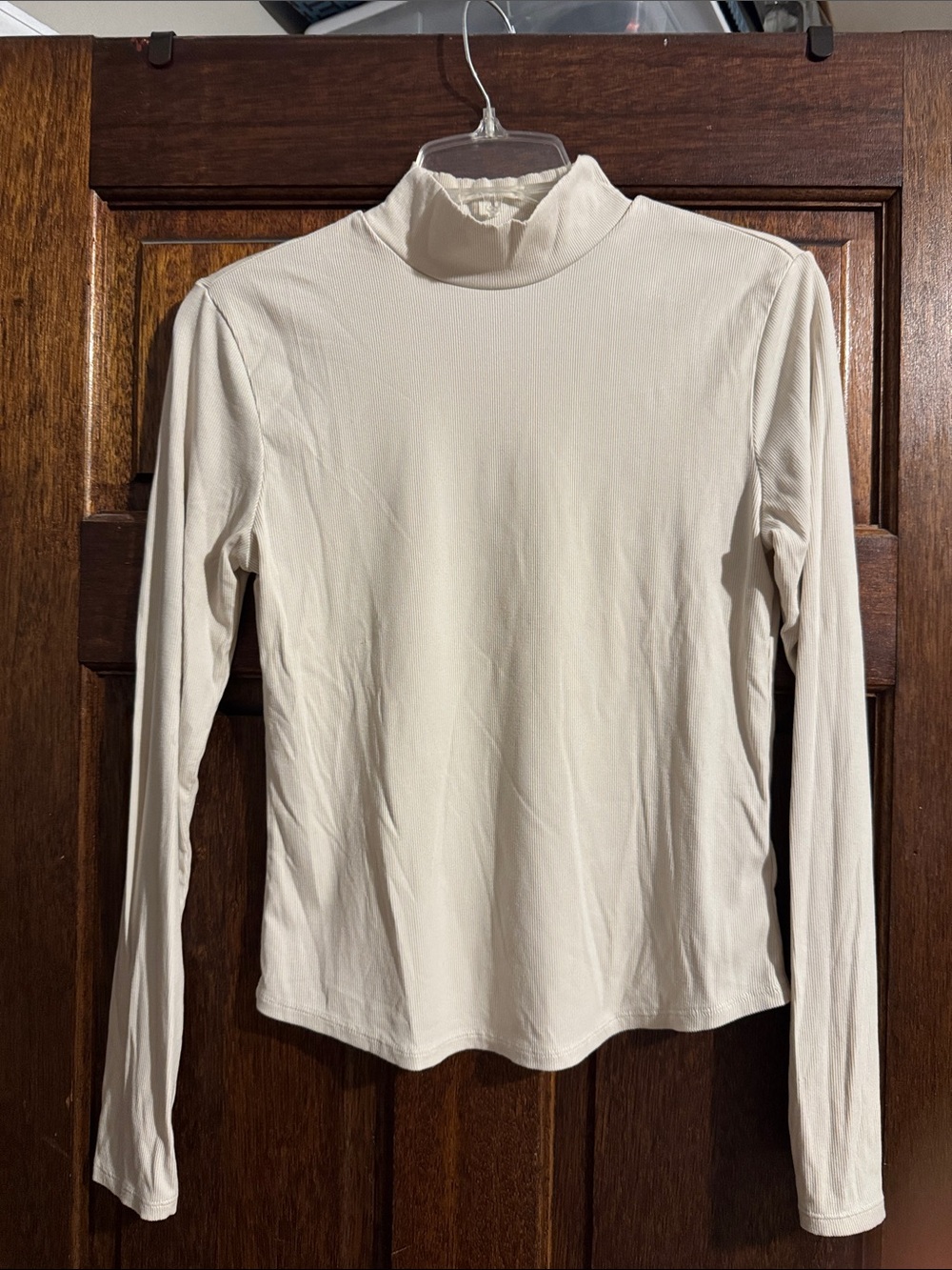 Athleta Cream Long-Sleeve Mock Neck Top